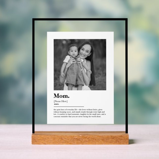 Personalized Mom Gift Dictionary Definition Photo Acrylic Sign (Neutral)