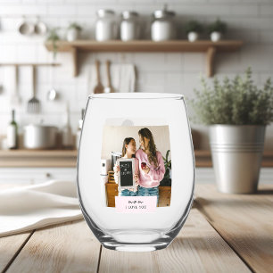 Personalized Mom I Love You Photo  Stemless Wine Glass