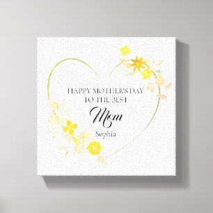 Personalized Mom Name Mother’s Day Floral Heart Canvas Print