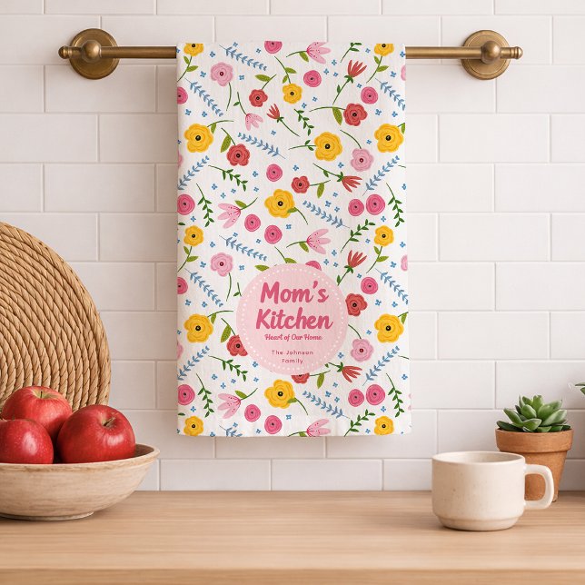 Personalized Mom’s Kitchen Floral Family Name Tea Towel (pretty & practical gift for mom)