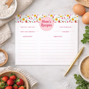 Personalized Mom’s Recipes Floral Recipe Cards