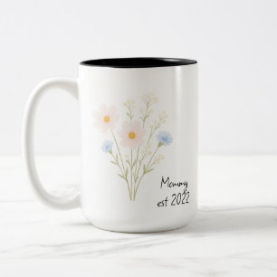Personalized Mommy Est. Mug with Pastel Wildflower