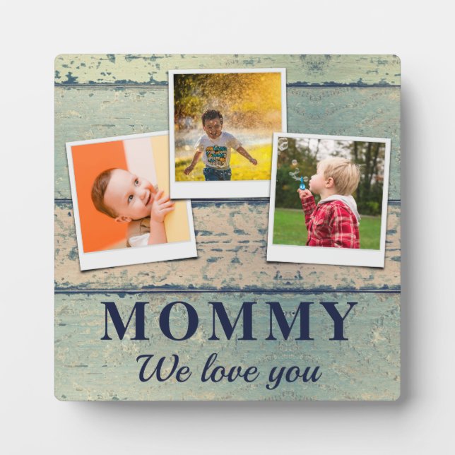 Personalized Mommy Kids Children 3 Photo Collage Plaque (Front)