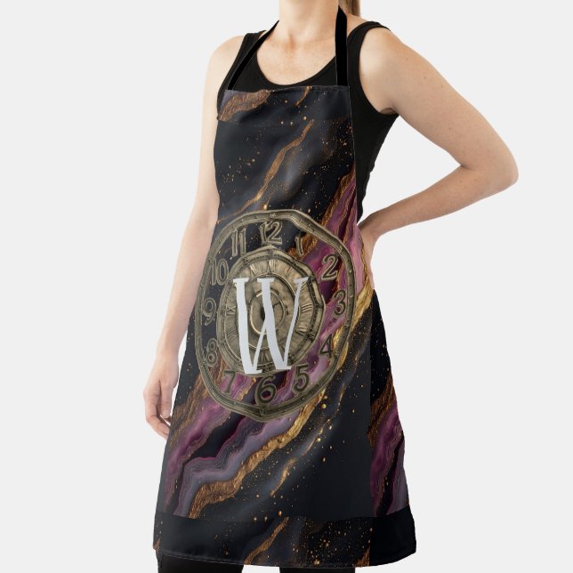 Personalized Monogram Agate Pink Rustic Metal Luxe Apron (Insitu)