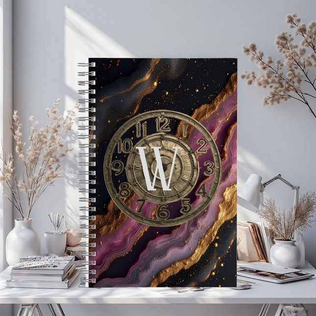 Personalized Monogram Agate Pink Rustic Metal Luxe Notebook (Personalized Monogram Agate Pink Rustic Metal Luxe Notebook)