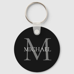 Personalized Monogram and Name Black Key Ring