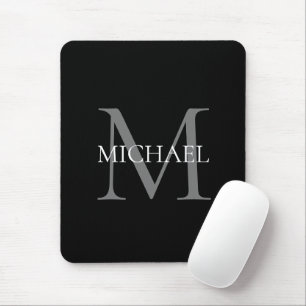Personalized Monogram and Name Black Mouse Mat