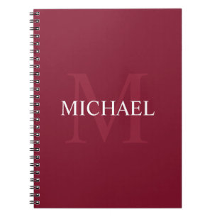 Personalized Monogram and Name Burgundy Red Notebook