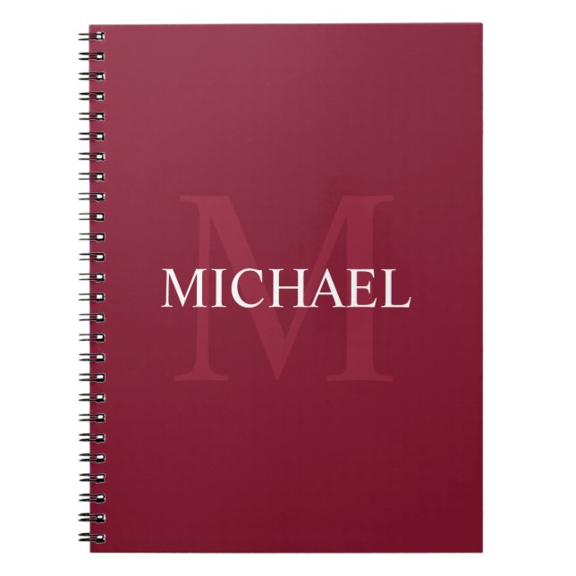 Personalized Monogram and Name Burgundy Red Notebook (Front)