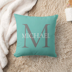 Personalized Monogram and Name Light Teal Cushion