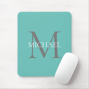 Personalized Monogram and Name Light teal Mouse Mat