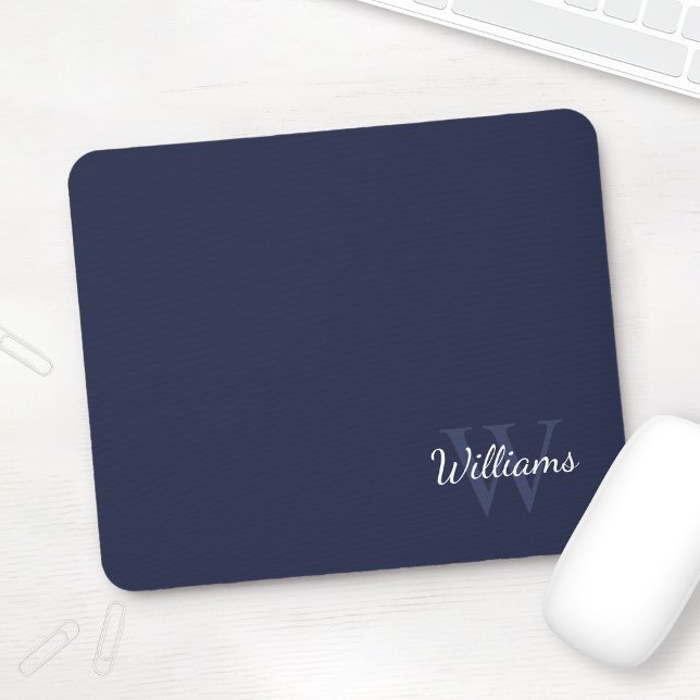 Personalized Monogram and Name Navy Blue Mouse Mat (Creator Uploaded)