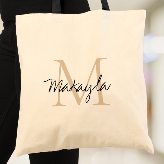 Personalized Monogram Beige Black Tote Bag (Creator Uploaded)