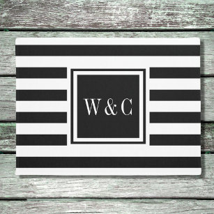 Personalized Monogram Black and White Stripe Doormat