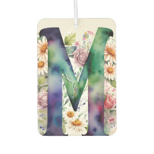 Personalized Monogram Colorful Watercolor Flowers Car Air Freshener