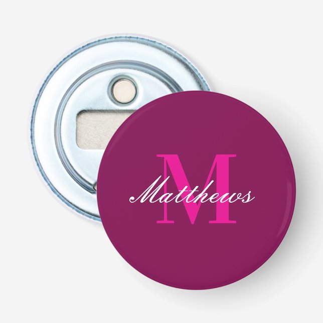 Personalized monogram custom color elegant wedding bottle opener (Front)