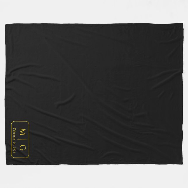 Personalized Monogram Date Solid Black Fleece Blanket (Front (Horizontal))