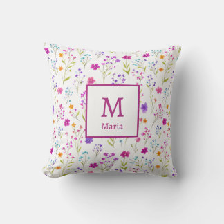 Personalized Monogram - Elegant Modern Floral  Cushion