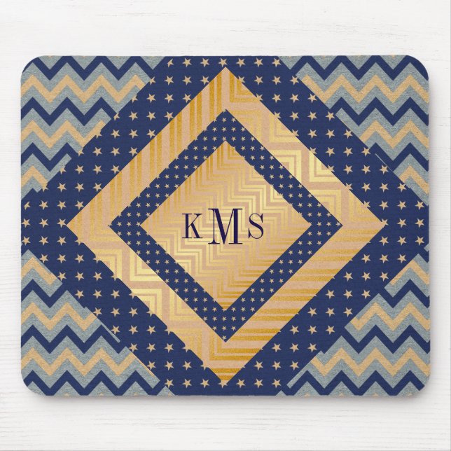 Personalized Monogram Golden Nautical Mousepad (Front)