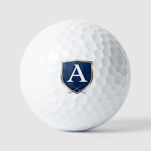 Personalized Monogram Golf Balls - Navy Blue Crest (Front)