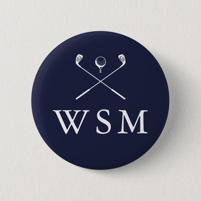 Personalized Monogram Golf Clubs Navy Blue 6 Cm Round Badge (Front)