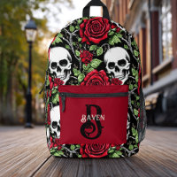 Personalized Monogram Gothic Red Rose and Skull