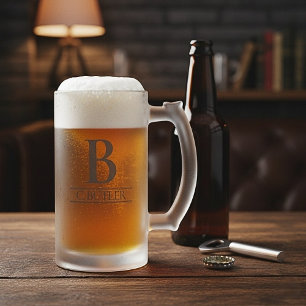 Personalized Monogram Initial Custom Frosted Glass Beer Mug