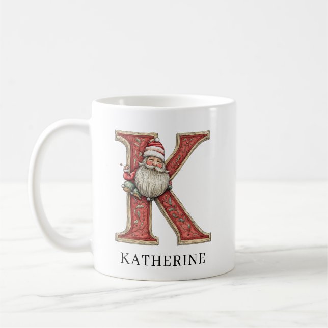 Personalized Monogram Initial K Christmas Santa  Coffee Mug (Left)