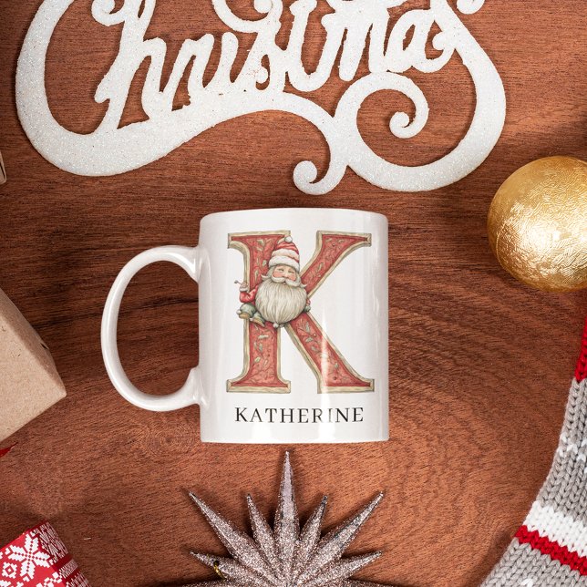 Personalized Monogram Initial K Christmas Santa  Coffee Mug (Personalized Monogram Initial K Christmas Santa Coffee Mug)