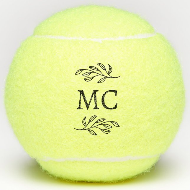 Personalized Monogram Initials Botanical Leaf Tennis Balls (Modern personalized monogram initials botanical leaf sprig tennis ball)