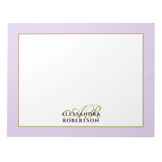 Personalized Monogram Lavender Gold Calligraphy  Notepad (Front)