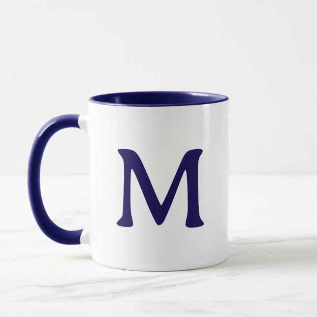 Personalized Monogram Modern Navy Blue White Mug (Left)