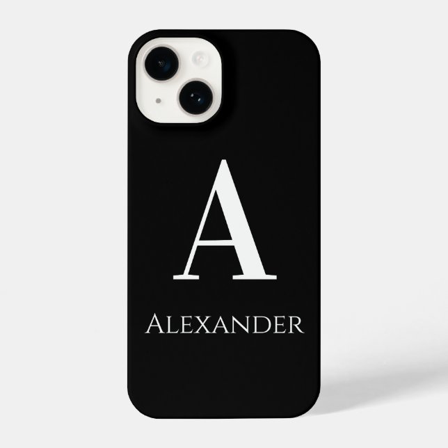 Personalized Monogram Name Black and White Modern iPhone Case (Back)