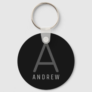Personalized Monogram Name Black Gray Key Ring