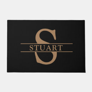 Personalized Monogram Name Black Modern Welcome Doormat