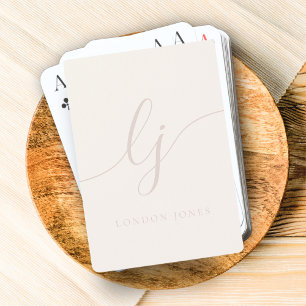 Personalized Monogram Name Ivory Pink Girly Script Playing Cards