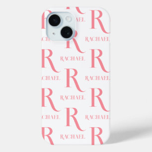 Personalized Monogram Name Minimal Stylish Pink iPhone 15 Case