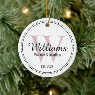 Personalized Monogram Newlywed Blush Pink Ceramic Tree Decoration
