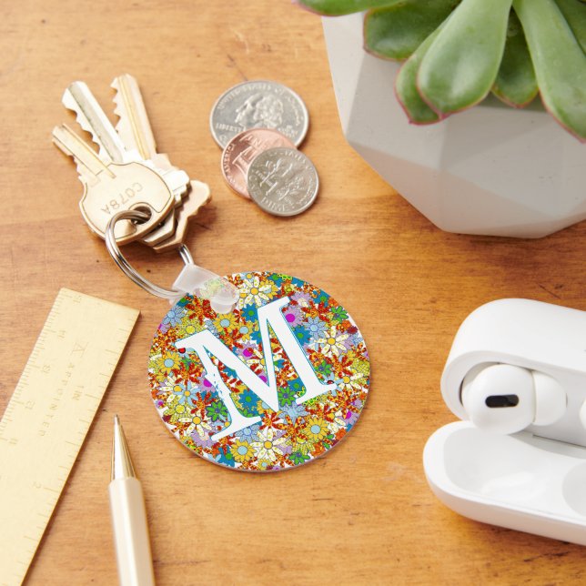 Personalized Monogram or Name Floral Pattern Key Ring (Desk)