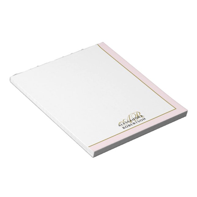 Personalized Monogram Pastel Pink Gold White Chic Notepad (Angled)