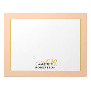 Personalized Monogram Peach Gold Black Stylish  Notepad