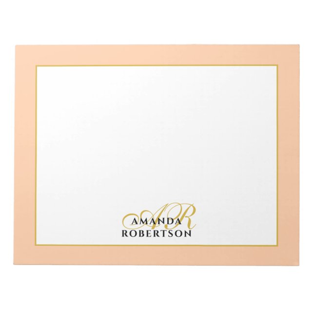 Personalized Monogram Peach Gold Black Stylish  Notepad (Front)