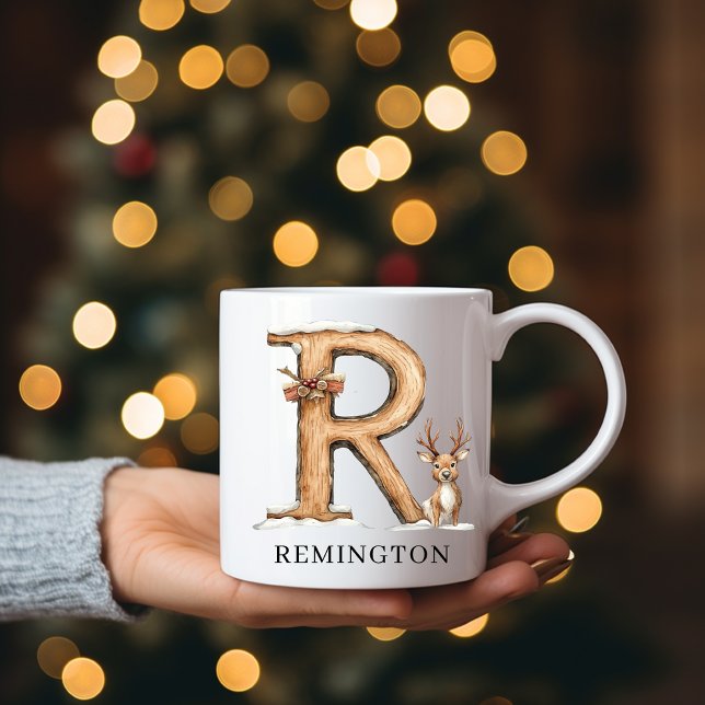 Personalized Monogram R Christmas Reindeer Holiday Coffee Mug (Personalized Monogram R Christmas Reindeer Holiday Coffee Mug)
