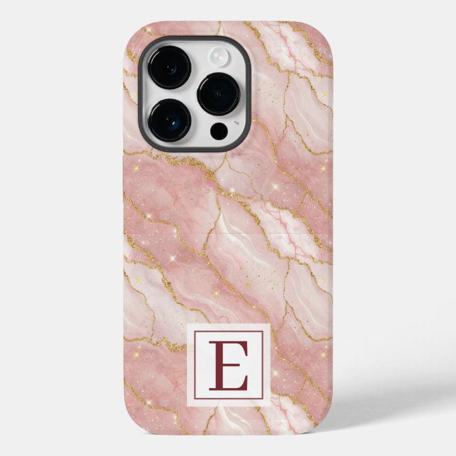 Personalized Monogram Rose Quartz Gold Case-Mate iPhone Case (Back)