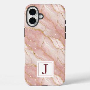 Personalized Monogram Rose Quartz Gold iPhone 16 Plus Case