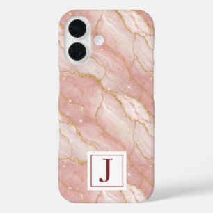 Personalized Monogram Rose Quartz Gold iPhone 16 Case