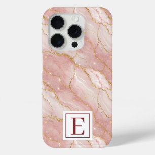 Personalized Monogram Rose Quartz Gold iPhone 15 Pro Case