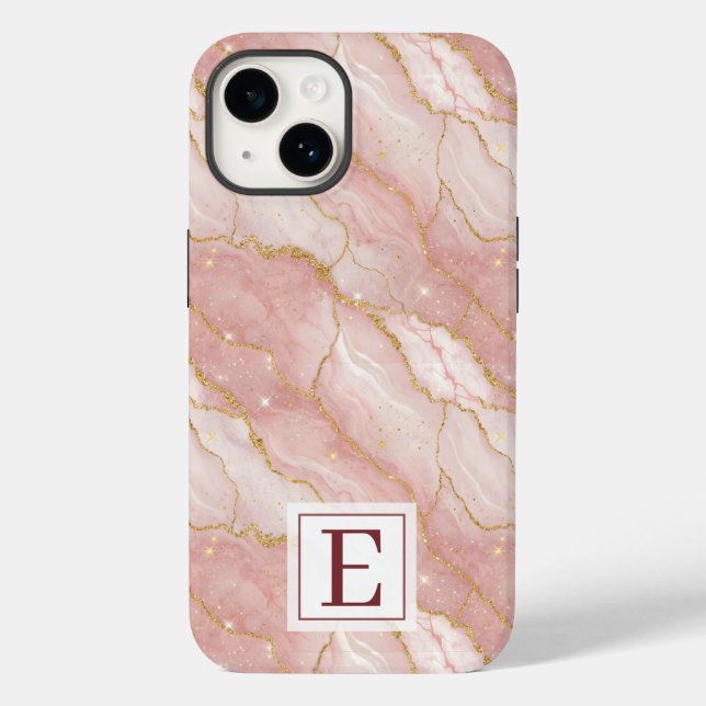 Personalized Monogram Rose Quartz Gold Case-Mate iPhone Case (Back)