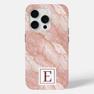 Personalized Monogram Rose Quartz Gold iPhone 15 Pro Case