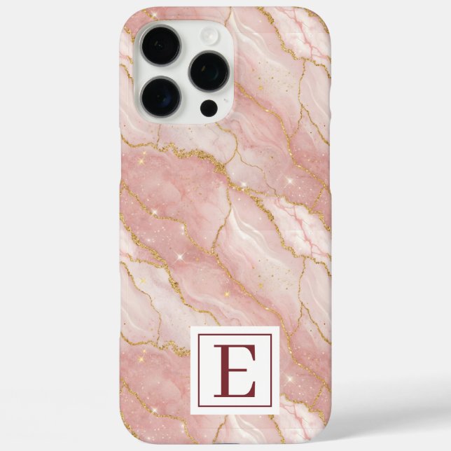 Personalized Monogram Rose Quartz Gold Case-Mate iPhone Case (Back)